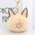 Porte-clés pompon oreilles de chat beige avec fermoir doré et détail petit coeur - Khaki Beige