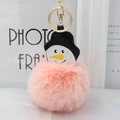 Porte-clés bonhomme de neige en fausse fourrure rose avec fermoir doré en métal - Rose
