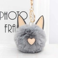 Porte-clés chat en peluche grise avec oreilles et cœur, fermoir doré pour sacs - Gris
