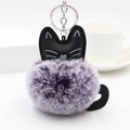 Creative purple faux fur kitten pompom keychain with leather cat ears and silver metal ring - Purple And White With Silver Ring