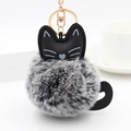 Detail of creative gray and white plush lucky cat keychain with golden metal clasp - Black And White With Gold Ring