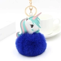 Porte-clés licorne créatif en fausse fourrure bleue avec fermoir en métal doré - Bleu Saphir
