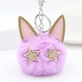 Porte-clés chat en peluche violette avec étoiles dorées et fermoir argenté pour sacs - Fermoir Argenté / Violet