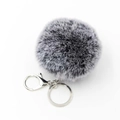 Fluffy faux rabbit fur keychain in grey-black mix with silver lobster clasp and ring - Frost Black With Silver Buckle