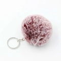 Plush 8cm bicolor pom-pom keychain with silver metal ring and pink purple faux fur - Frosted Wine Red