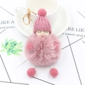 Pink sleeping baby doll pom pom keychain with knit hat for handbag decoration - Dusky Pink