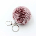 Soft faux fur pompom keychain in dusty rose pink with silver metal lobster clasp and ring - Frost Wine Red With Silver Buckle