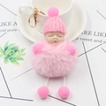 Pink plush sleeping baby keychain with knit hat and golden metal ring accessory - Light Pink