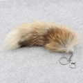 Porte-clés queue de renard en fourrure duveteuse avec dégradé naturel et fermoir argent - Naturel