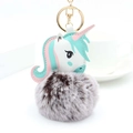 Détail de la licorne en cuir PU coloré avec un pompon gris en fausse fourrure pour sac à main - Brun Givré