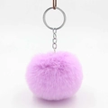 Soft lavender faux fur pom pom keychain with silver metal ring and chain attachment - Light Purple
