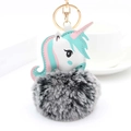 Détail d'un porte-clés licorne en peluche avec fausse fourrure et anneau doré - Noir Givré