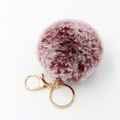 Burgundy faux rabbit fur pompom keychain with white tips and golden metal hardware detail - Frost Wine Red With Gold Buckle