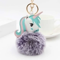 Détail d'un porte-clés licorne en peluche avec boule de fausse fourrure violette et fermoir - Violet Givré