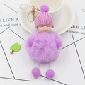 Cute purple plush sleeping baby doll keychain with knitting hat and fur ball charm - Light Purple