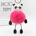 Simpatico portachiavi a forma di panda con pompon rosa e anello dorato per borse - 15x8cm / Rosso rosa