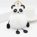 Lindo llavero de peluche de panda con bola de pelo blanco y mosquetón de metal dorado fino - Blanco
