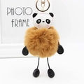 Simpatico portachiavi a forma di panda in pelliccia sintetica con pompon e anello dorato - 15x8cm / Caffè