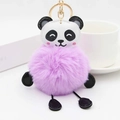 Lindo llavero de peluche de panda con bola de pelo púrpura y clip de metal dorado para bolso - Púrpura Claro