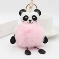 Lindo llavero de oso panda con pompón rosa de piel sintética y aro de metal dorado - Rosa Claro