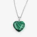 Vintage Herz Anhänger Halskette aus Malachit Stein mit silberner Metallkette - Malachit