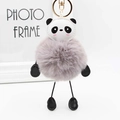 Portachiavi panda carino con pompon in peluche grigio e anello in metallo dorato - 15x8cm / Grigio chiaro