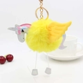 Portachiavi unicorno in peluche giallo con testa laser iridescente e anello dorato - Giallo