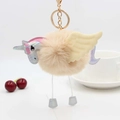 Porte-clés licorne en peluche avec pompon beige, fermoir doré et ailes en cuir coloré - Beige Khaki