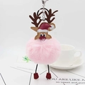 Macro detail of reindeer plush keychain with fluffy pink pompom and red leather feet - Light Pink