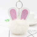 Llavero de conejo de peluche con orejas de lentejuelas y bola de pelo blanca suave - Blanco Roto