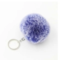 Plüschiger 8cm Bommel Schlüsselanhänger in Lila und Weiß mit silbernem Metallring - Frostiges Königsblau