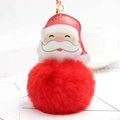 Llavero de Papá Noel de felpa con pompón rojo y cabeza de cuero sintético con aro dorado - Rojo