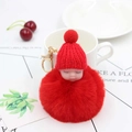 Simpatico portachiavi neonato che dorme con pompon rosso di peluche e anello dorato - Rosso