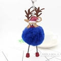 Detail of blue faux fur pom pom Santa Claus reindeer keychain with silver lobster clasp - Sapphire Blue