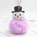 Détail d'un porte-clés bonhomme de neige avec une grande boule de fourrure violette douce - Violet