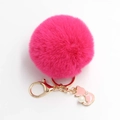 Pink fluffy faux fur kitten keychain with golden clasp and pearl charm decoration - Pom Pom Diameter 8cm / Rose Red