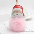 Pink plush ball Santa Claus keychain with golden metal ring for Christmas bags - Light Pink