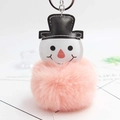 Détail du porte-clés bonhomme de neige en fourrure rose avec chapeau noir et fermoir - Rose