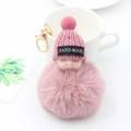 Süßer handgemachter Schlafpuppe Plüschball Schlüsselanhänger mit rosa Pelz und Goldclip - Lotusrosa
