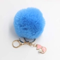Cute sky blue fluffy faux fur pompom keychain with pink enamel cat charm and white pearl - Pom Pom Diameter 8cm / Blue