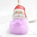 Cartoon Santa Claus plush pompom keychain with golden metal ring for bags and keys - Light Purple