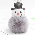 Christmas snowman plush pompom keychain with white leather head and silver ring - Light Gray