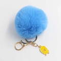 Portachiavi con pompon blu in ecopelliccia con ciondolo a forma di papera e gancio dorato - Diametro Pon Pon 8cm / Blu