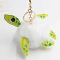 Cute green plush turtle keychain with white pompom body and gold metal hardware - Pom Pom Diameter 8cm / White