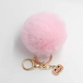 Porte-clés pompon rose avec anneau doré et pendentif citrouille d'Halloween - Diamètre Pompon 8cm / Rose Clair
