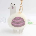 Plush alpaca keychain with white faux leather head and sparkling pink sequins on gold hook - Off White