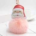 Plush Santa Claus faux fur pompom keychain with golden metal ring and pink fluffy ball - Pink