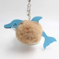 Detail of blue faux leather dolphin plush ball keychain with silver lobster clasp and ring - Khaki