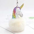 Porte-clés licorne en peluche blanche avec détails arc-en-ciel et pompon doux - Blanc Cassé