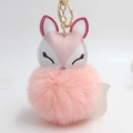 Sleeping fox keychain with pink faux fur pompom and golden clasp for bags - Pink